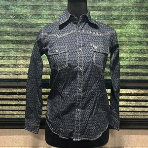 Cowboy Hardware Boys Dashed Diamond Pearl Snap Front Cotton Shirt Medium NWT‎